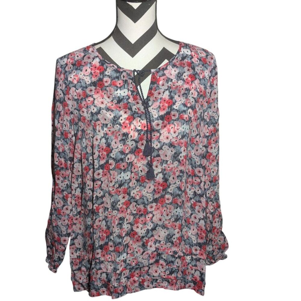 J.Jill Petite M Floral Print Tie Front Tunic Blouse